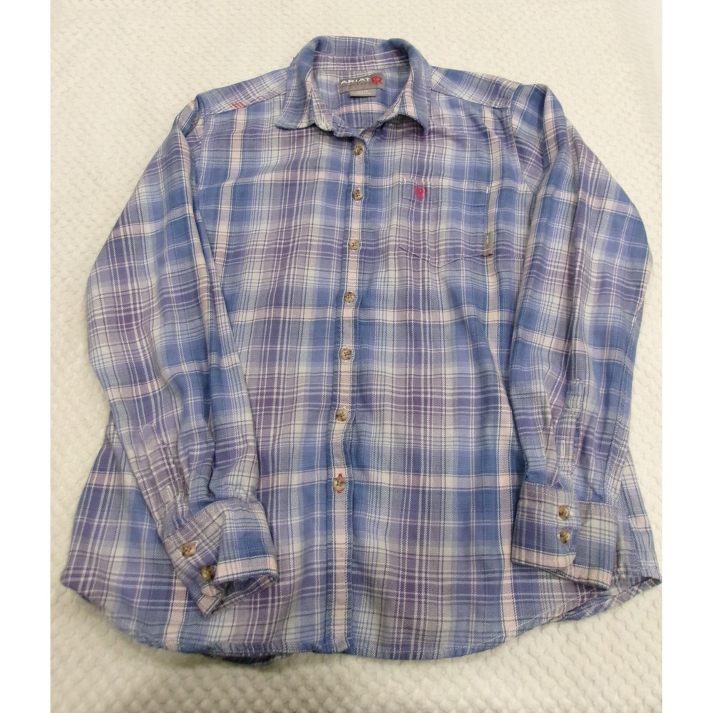 Ariat FR Work Shirt Womens XL Purple Plaid Flame Resistant Button Down 10027838